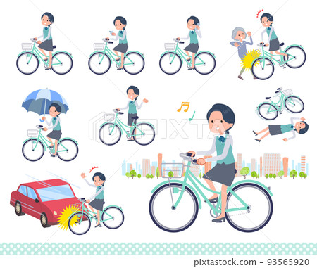 A set of female clerk riding a city cycle 93565920
