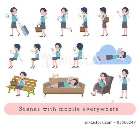 A set of clerk women who use smartphones in various scenes A set of clerk women who use smartphones in various scenes 93566247