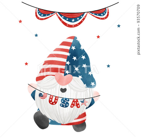 cute cartoon Digital painting watercolor 4th of July Gnome holding USA Flag banner garland element, Independence day element. cute cartoon Digital painting watercolor 4th of July Gnome holding USA Flag banner garland element, Independence day element. 93570709