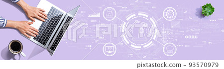 Smart industry concept with person using a laptop Smart industry concept with person using a laptop 93570979
