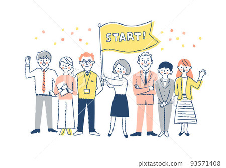 一個拿著國旗的女人和幾個商界男女 一個拿著國旗的女人和幾個商界男女 93571408