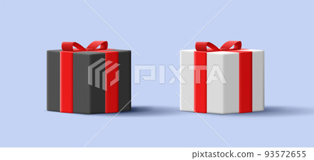 3d white and black gift box with red ribbon bow, isolated 3d white and black gift box with red ribbon bow, isolated 93572655