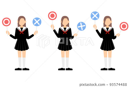 一組穿著水手服的女孩用丸子棒回答問題 93574488