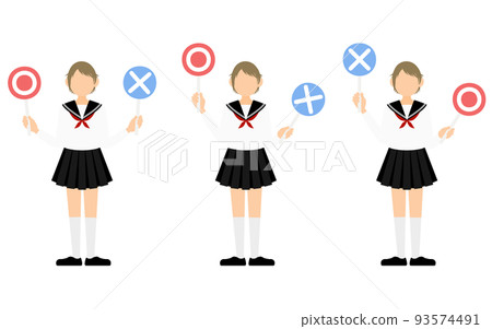 A set of girls in white sailor suits who answer questions with a Marubatsu stick 93574491