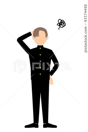 A male student wearing a school uniform puts his hand on his head in trouble A male student wearing a school uniform puts his hand on his head in trouble 93574498