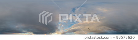 Dark blue sunset sky panorama with golden Cumulus clouds. Seamless hdr 360 pano in spherical equirectangular format. Full zenith for 3D visualization, game, sky replacement in aerial drone panoramas. Dark blue sunset sky panorama with golden Cumulus clouds. Seamless hdr 360 pano in spherical equirectangular format. Full zenith for 3D visualization, game, sky replacement in aerial drone panoramas. 93575620