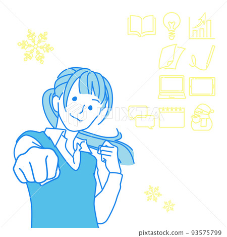 Icon set with a girl who sticks out her fist and makes a guts pose-long sleeve vest 93575799