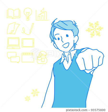 Icon set with a boy who sticks out his fist and makes a guts pose-long sleeve vest 93575800