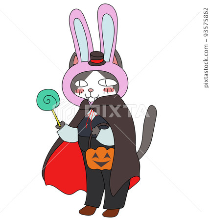 一隻像兔子一樣的貓，在萬聖節扮演德古拉 93575862