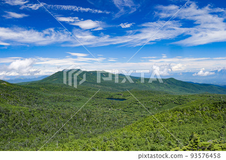 North Yatsugatake in summer, view from the summit of "Nyu", overlooking Shirakoma Pond 93576458
