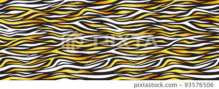 Golden Zebra abstract seamless pattern. Yellow stripes, repeating background. Vector printing for fabrics, posters, banners. 93576506