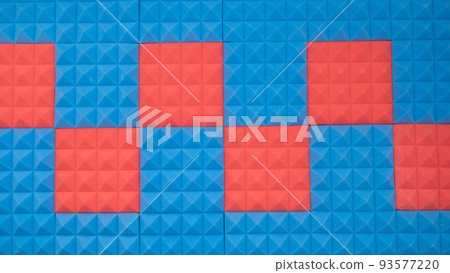 Acoustic foam panel background with red and blue lighting. Music background 93577220