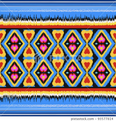 fabric ikat seamless pattern geometric ethnic traditional embroidery style.Design for background carpet wallpaper clothing wrapping Batik fabric illustration embroidery style fabric ikat seamless pattern geometric ethnic traditional embroidery style.Design for background carpet wallpaper clothing wrapping Batik fabric illustration embroidery style 93577814