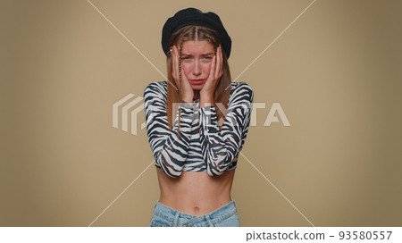 Dissatisfied woman asking reason of failure disbelief irritation feeling bored disappointed bad news Dissatisfied woman asking reason of failure disbelief irritation feeling bored disappointed bad news 93580557