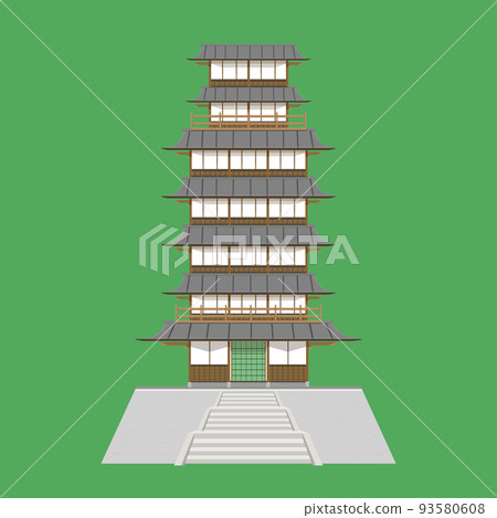 japanese tower 7 floor old style vector illustration eps10 93580608