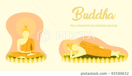 monk phra buddha sitting and sleeping on lotus base for pray concentration composed release. pastel color background. vector illustration eps10 monk phra buddha sitting and sleeping on lotus base for pray concentration composed release. pastel color background. vector illustration eps10 93580632