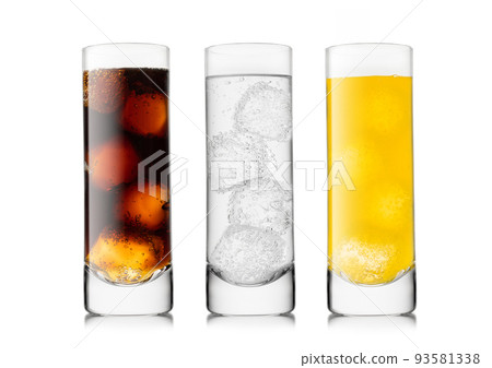 Glasses of Cola and Orange Soda Drink and Lemonade Stock Image