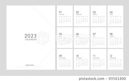 2023 Calendar Trendy Minimalist Style. Classic minimal calendar planner design for printing template set of 12 pages desk calendar. vector illustration 93581800