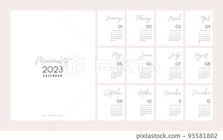 2023 Calendar Trendy Minimalist Style. minimal calendar planner design for printing template set of 12 pages desk calendar. vector illustration 2023 Calendar Trendy Minimalist Style. minimal calendar planner design for printing template set of 12 pages desk calendar. vector illustration 93581802