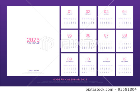 2023 Calendar Trendy Minimalist Style. Modern minimal calendar planner design for printing template set of 12 pages desk calendar. vector illustration 2023 Calendar Trendy Minimalist Style. Modern minimal calendar planner design for printing template set of 12 pages desk calendar. vector illustration 93581804