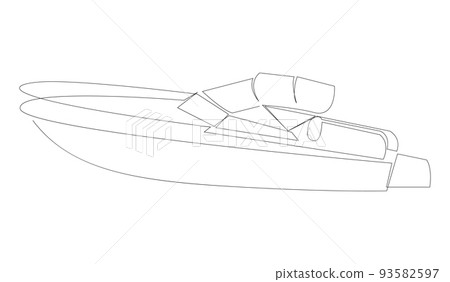 Technical draw of luxury speed yacht illustration Stock Vector