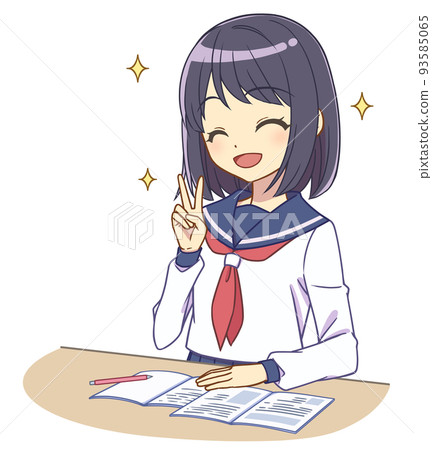 A girl in a sailor suit studying Peace 93585065