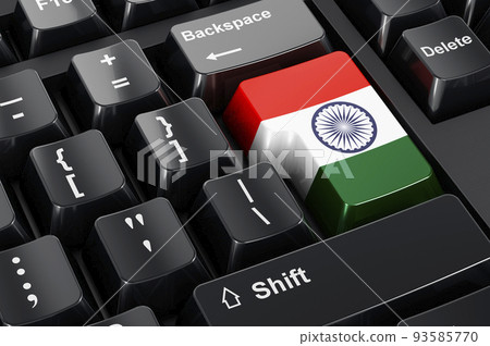 Indian flag painted on computer keyboard. Online business, education, shopping in India concept. 3D rendering Indian flag painted on computer keyboard. Online business, education, shopping in India concept. 3D rendering 93585770