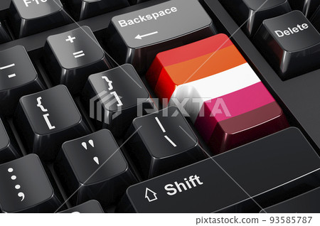 Lesbian flag painted on computer keyboard. 3D rendering Lesbian flag painted on computer keyboard. 3D rendering 93585787