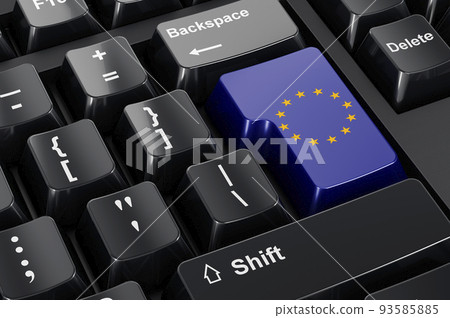 The EU flag painted on computer keyboard. Online business, education, shopping in the European Union concept. 3D rendering 93585885