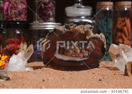 Agatized Coral With Quarts Crystals on Australian Red Sand Agatized Coral With Quarts Crystals on Australian Red Sand 93586791