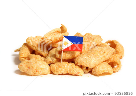 Pile of Fried Pork Skins on White background With Flag of Philippines Pile of Fried Pork Skins on White background With Flag of Philippines 93586856
