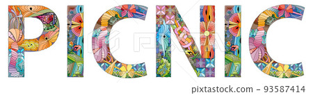 Vector illustration of PICNIC text for... - Stock Illustration ...