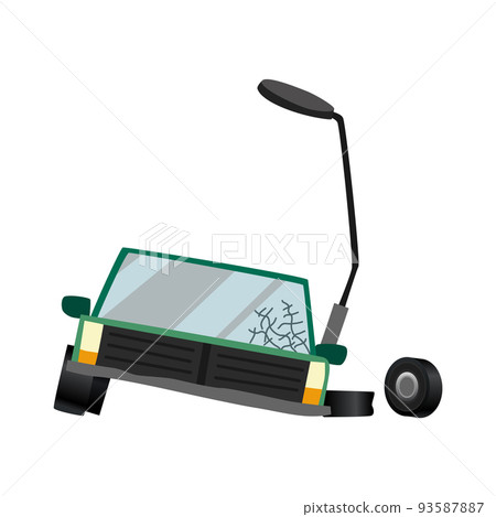 Accident on road car damaged. Road insurance case accident. Car crash symbol icon. Damaged vehicle insurance. Auto crashed into a lantern. Not recoverable. Advertising an insurance company Accident on road car damaged. Road insurance case accident. Car crash symbol icon. Damaged vehicle insurance. Auto crashed into a lantern. Not recoverable. Advertising an insurance company 93587887