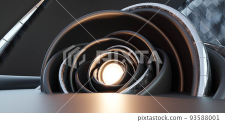 abstract technology design futuristic building dark orb sphere with glowing light and metal parts. 3d render illustration 93588001