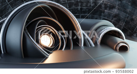 abstract technology design futuristic building dark orb sphere with glowing light and metal parts 3d render illustration 93588002
