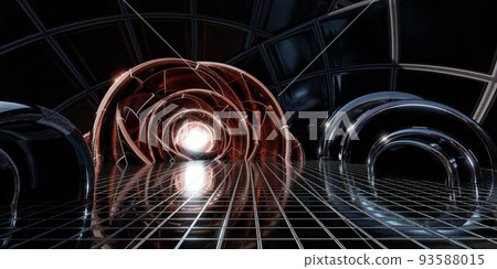 360 degree full panorama environment map of sphere geometric shape futuristic architecture building interior 3d render illustration hdri hdr vr virtual reality content 93588015