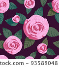 Pink rose on a dark purple background,  Graphic on fabric textile design 93588048