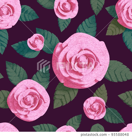 Pink rose on a dark purple background, Graphic on fabric textile design Pink rose on a dark purple background, Graphic on fabric textile design 93588048