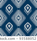 white and blue ikat ethnic design background. Seamless simple geometric design 93588052