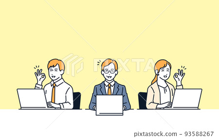 Vector illustration material of a business person who is happy in front of a laptop 93588267