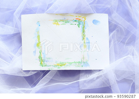 empty paper sheet with aquarelle on white tulle with purple background empty paper sheet with aquarelle on white tulle with purple background 93590287