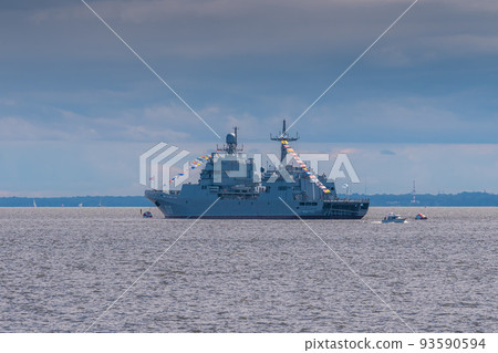 Russia. Kronstadt. July 31, 2022. A large landing ship on the parade of the Navy. 93590594