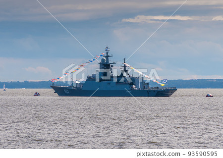 Russia. Kronstadt. July 31, 2022. A military corvette on the parade of the Navy. 93590595