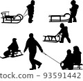 Children sledding silhouettes - vector 93591442