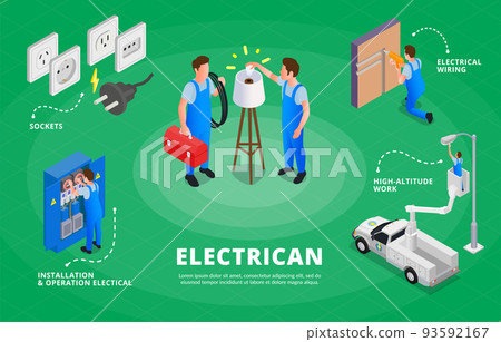 Electrician Isometric Infographics Illustration 93592167