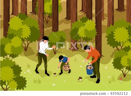 Forest Mushroom Pickers Composition 93592212