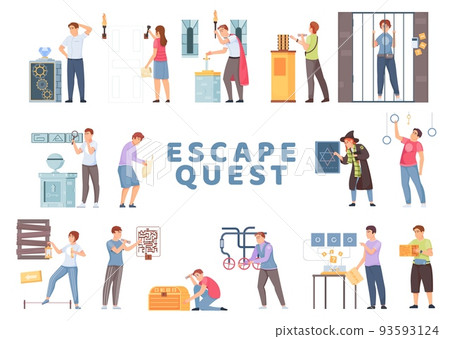 Quest Escape Game Flat Icon Set 93593124