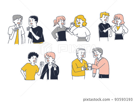 People who push their own opinions and don't understand each other, comical hand-drawn characters, vectors, warm line drawings 93593193