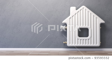 Home heating radiator in the form of house. 93593332