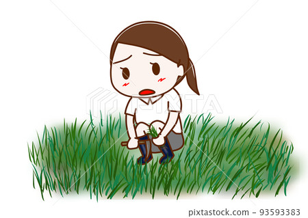 (全身斜)一臉不滿的割波波草的西裝女子 (全身斜)一臉不滿的割波波草的西裝女子 93593383